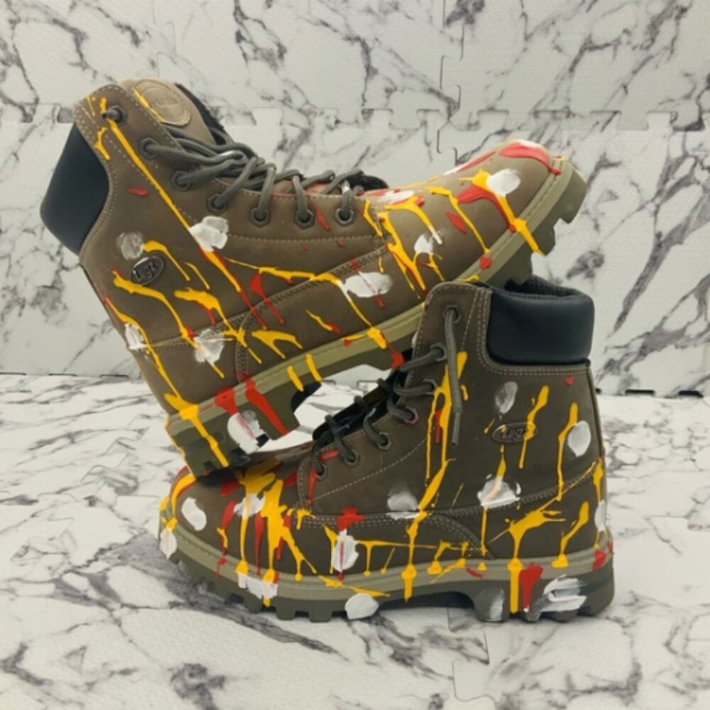 Men's Lugz Grey Distressed Hand-Painted Boots NWT